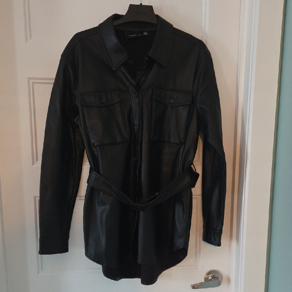 Vero Moda Black Pleather Shirt Jacket